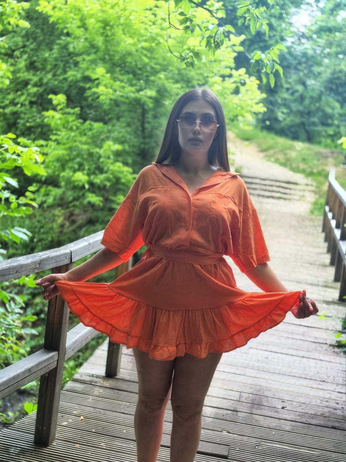 Rochie portocalie din muselina cu maneca 2 in 1 MNS0048