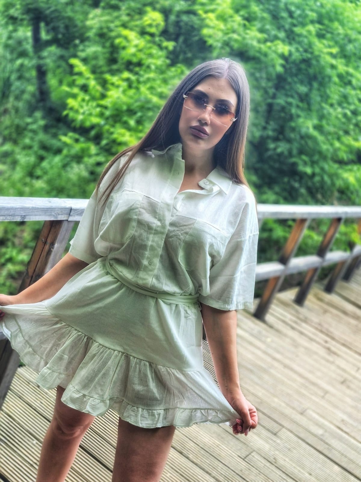 Rochie alba din muselina cu maneca 2 in 1 MNS0044
