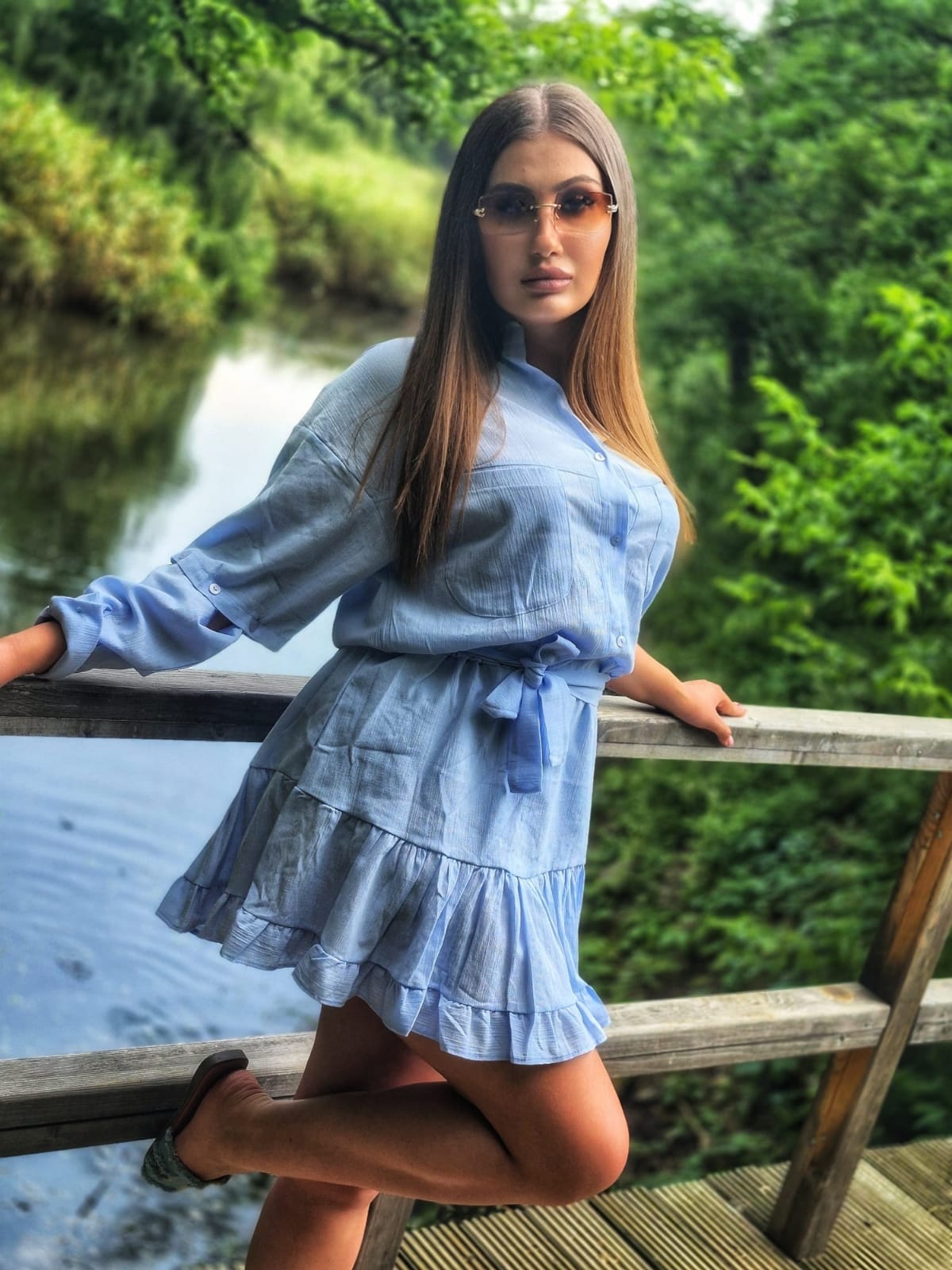 Rochie bleu din muselina cu maneca 2 in 1 MNS0049