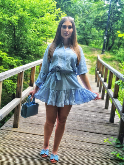 Rochie bleu din muselina cu maneca 2 in 1 MNS0049